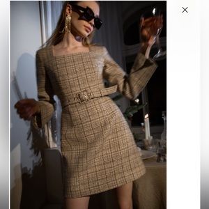 Tweed Plaid Belted Mini Dress